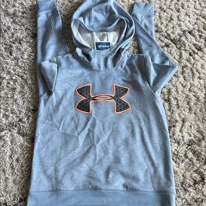 Under Armour Light Blue Pullover Hoodie with Orange-Accented Logo